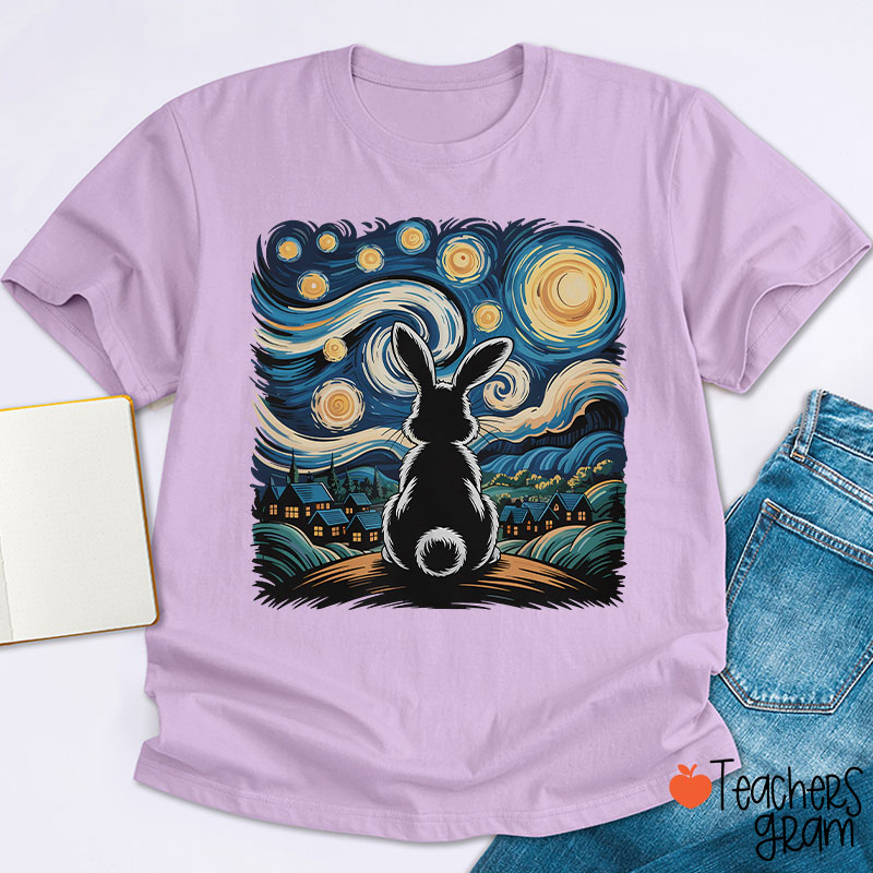 Starry Night Van Gogh Rabbit Teacher T-Shirt