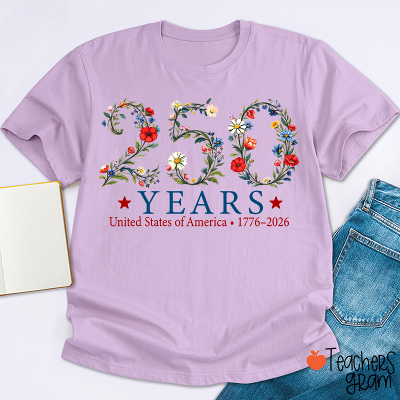 USA 250th Anniversary Floral Teacher T-Shirt