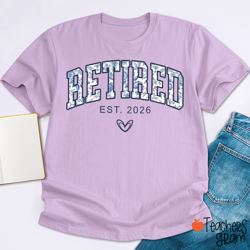Personalized Toile Retirement Blue And White Porcelain Teacher T-Shirt