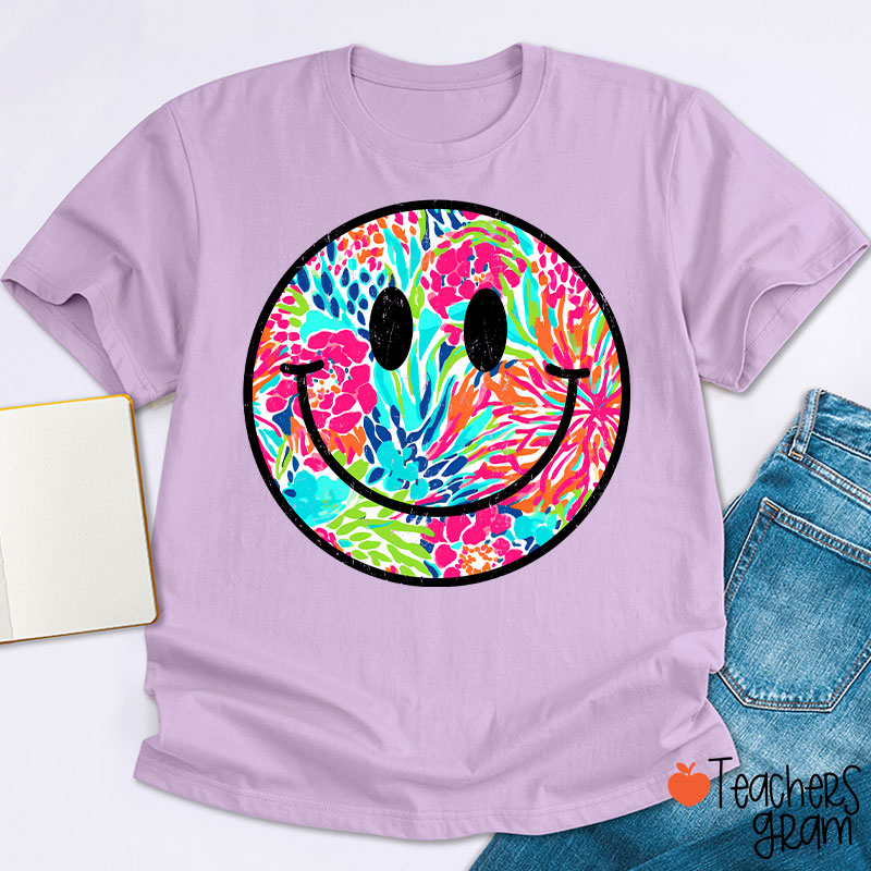 Smile Face Summer Floral Retro Beach Vibes Teacher T-Shirt