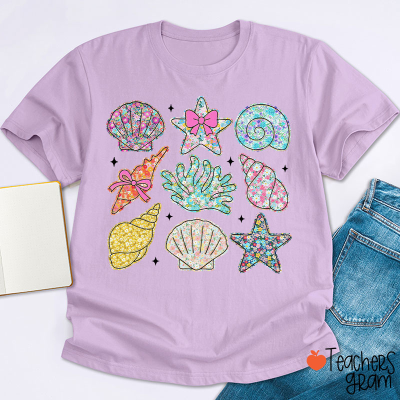 Wildflower Seashell Clam Summer Teacher T-Shirt