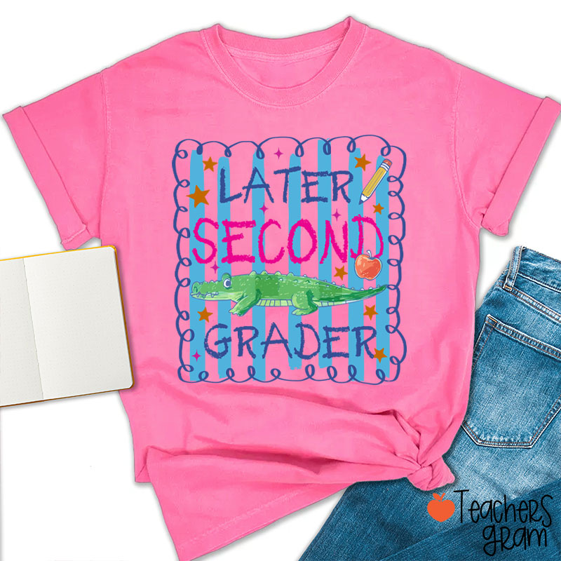 Personalized Grade Preppy Striped Later Teacher T-Shirt
