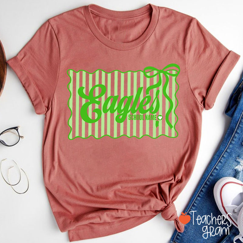 Personalized Retro Stripe Cheer Team Teacher T-Shirt