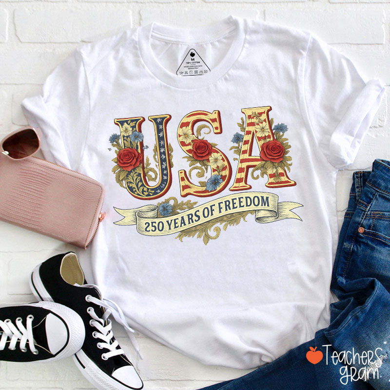 Usa 250 Years Of Freedom Teacher T-Shirt