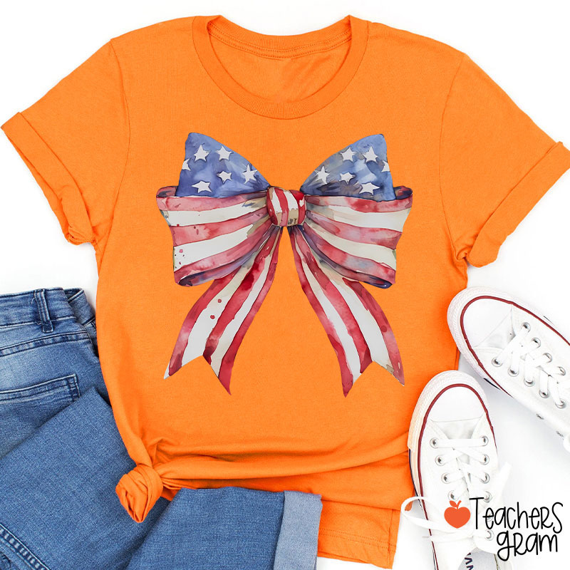 American Flag Bow Teacher T-Shirt