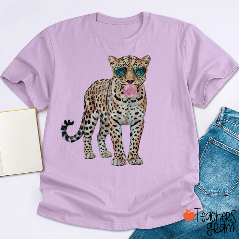 Leopard Bubblegum Sunglasses Teacher T-Shirt