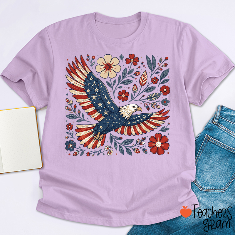 Patriotic Eagle Floral Teacher T-Shirt