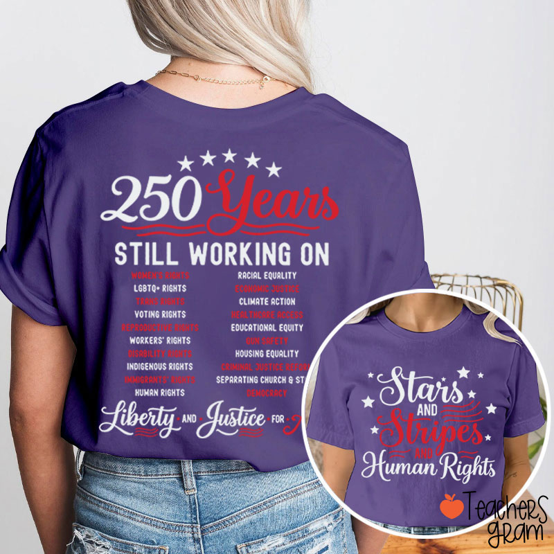 Stars And Stripes And Human Rights Teacher Two Sided T-Shirt