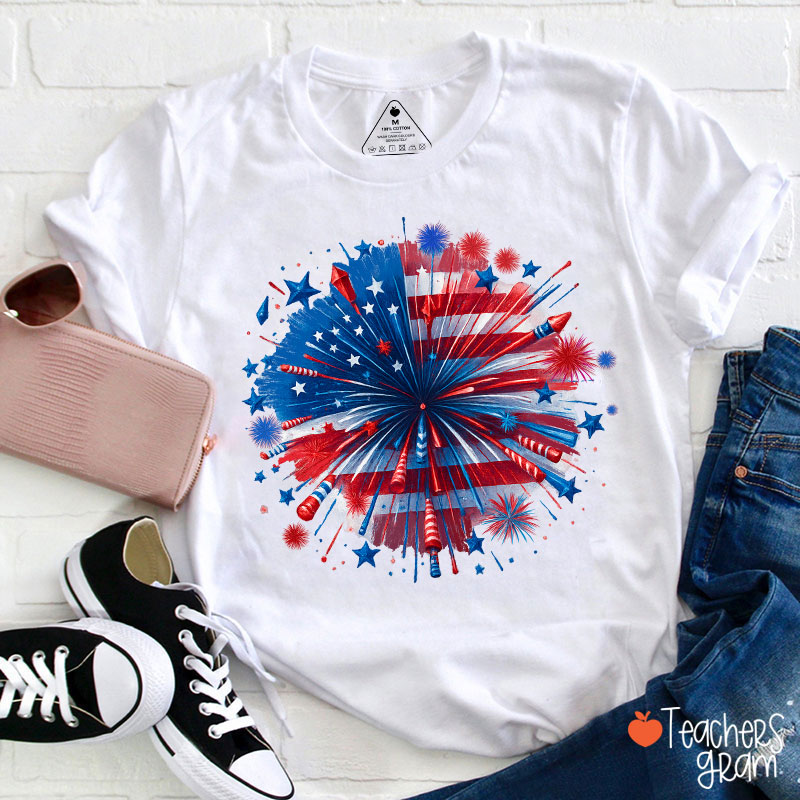 USA Firework Independence Day Teacher T-Shirt