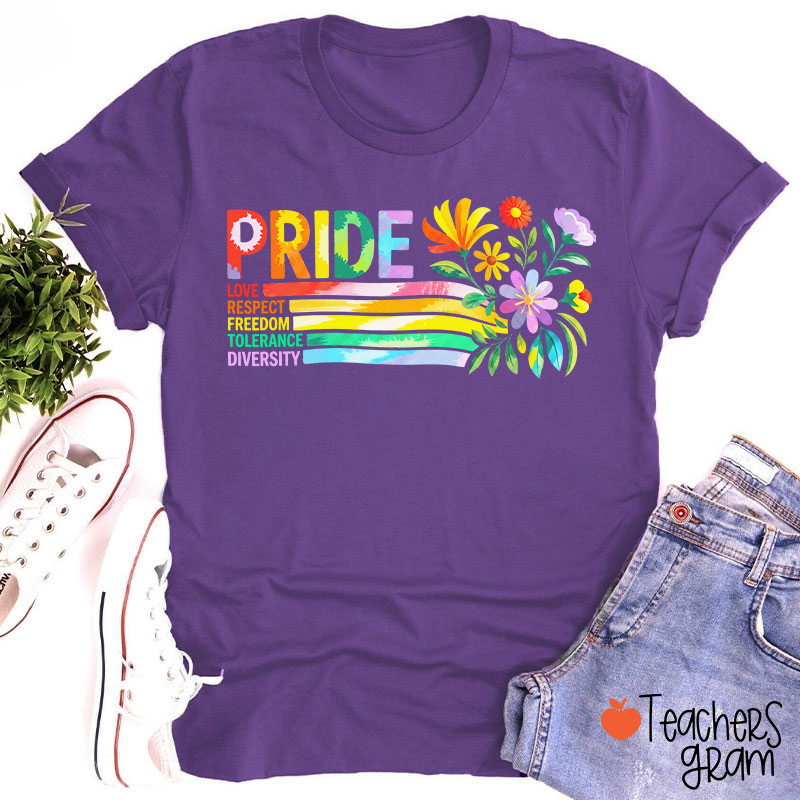 Pride Love Respect Freedom Tolerance Diversity Teacher T-Shirt