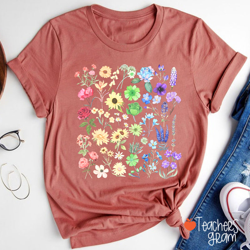 Rainbow Pride Color Wildflowers Teacher T-Shirt