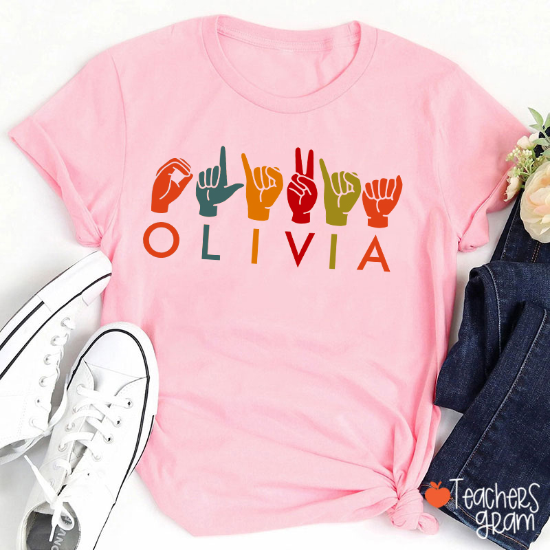 Personalized Name ASL American Sign Language Teacher T-Shirt