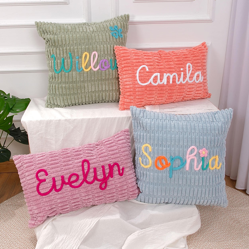 Personalized Embroidered Name Corduroy Teacher Pillow Cover