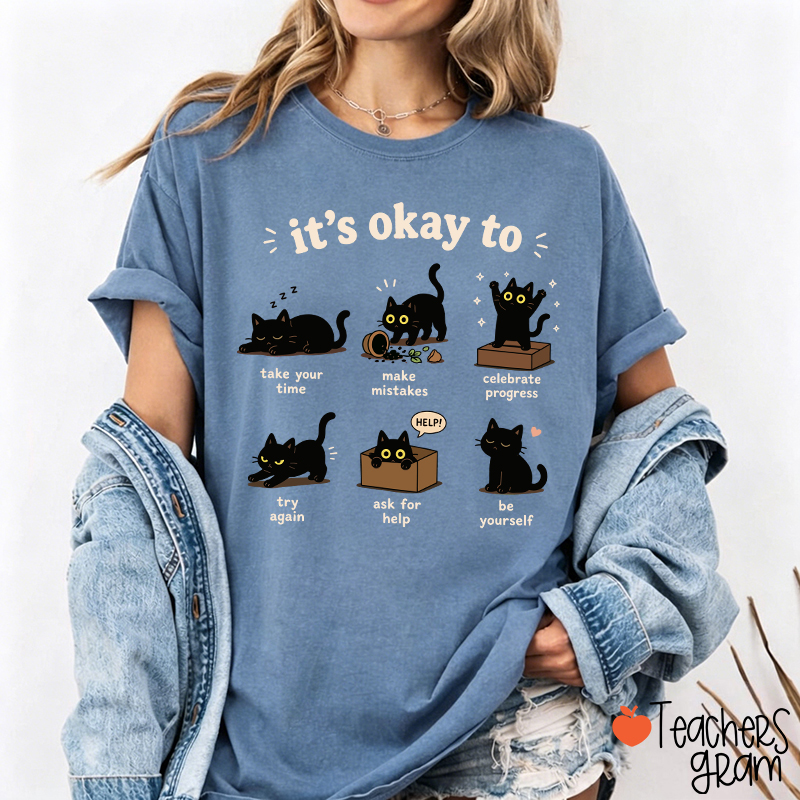Black Cats It's Okay To Take Your Time Teacher T-Shirt