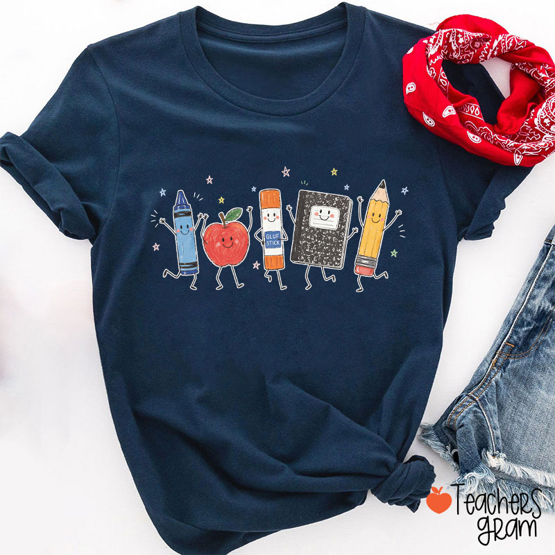 Cute Anthropomorphic School Supplies Teacher T-Shirt
