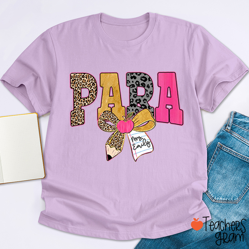 Personalized Wild Leopard Bow Tie Teacher T-Shirt