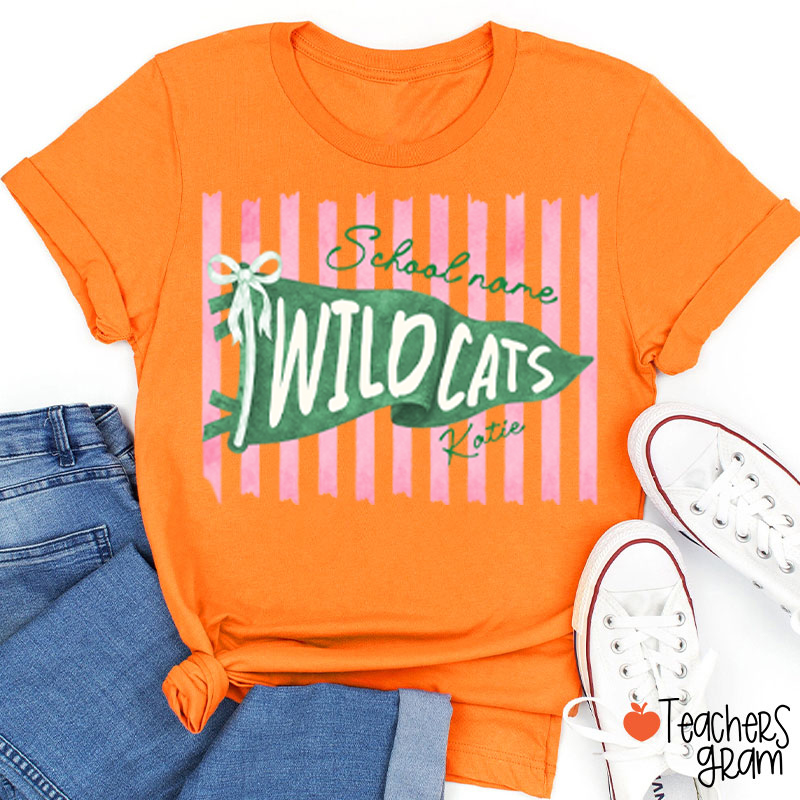 Personalized Mascot School Spirit Stripes Pennant Teacher T-Shirt