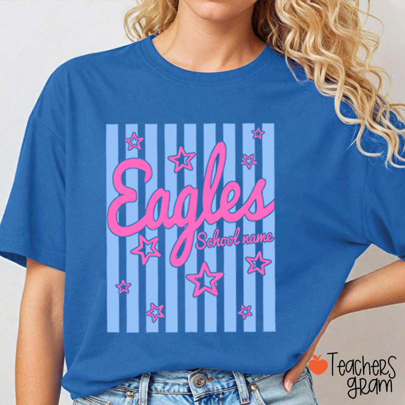 Personalized School Mascot Preppy Striped Star Teacher T-Shirt