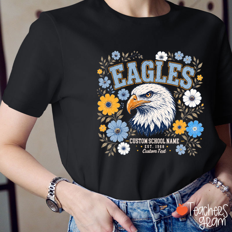 Personalized Mascot Floral Est Custom Text Teacher T-Shirt