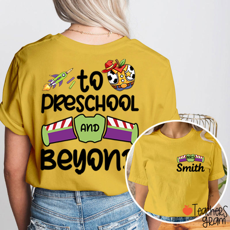Personalized Grade And Name Galaxy Cartoon Teacher Two Sided T-Shirt