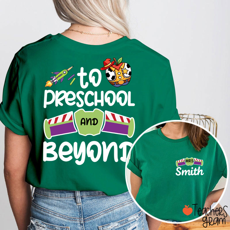 Personalized Grade And Name Galaxy Cartoon Teacher Two Sided T-Shirt