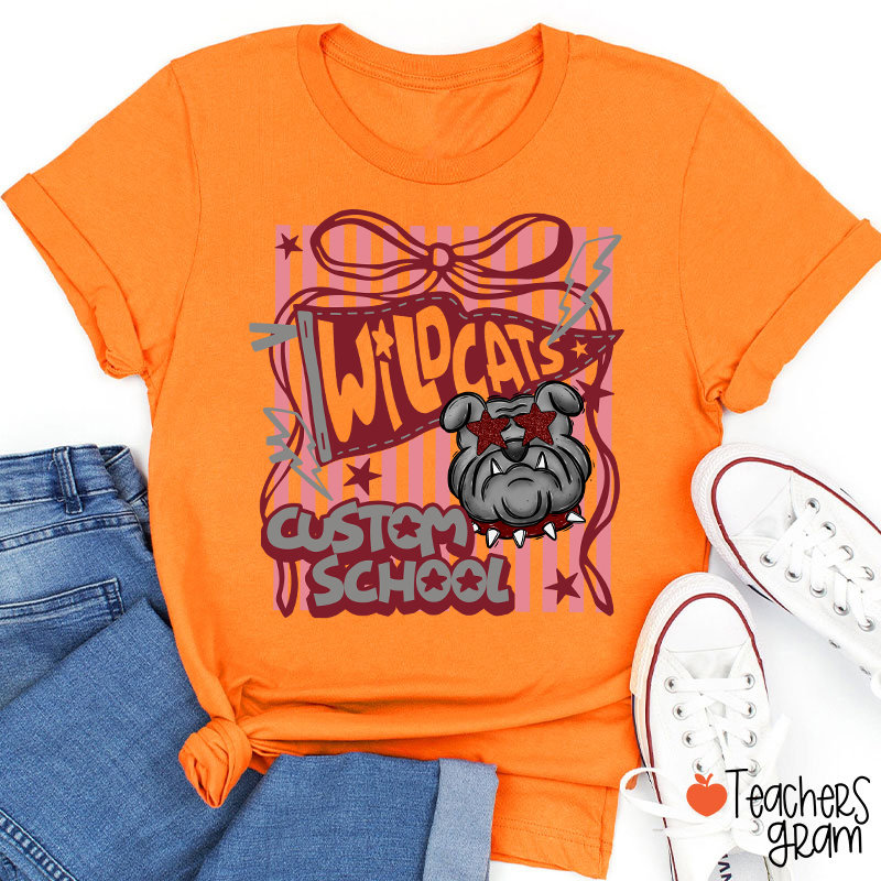 Personalized Mascot Coquette Bow Striped Teacher T-Shirt