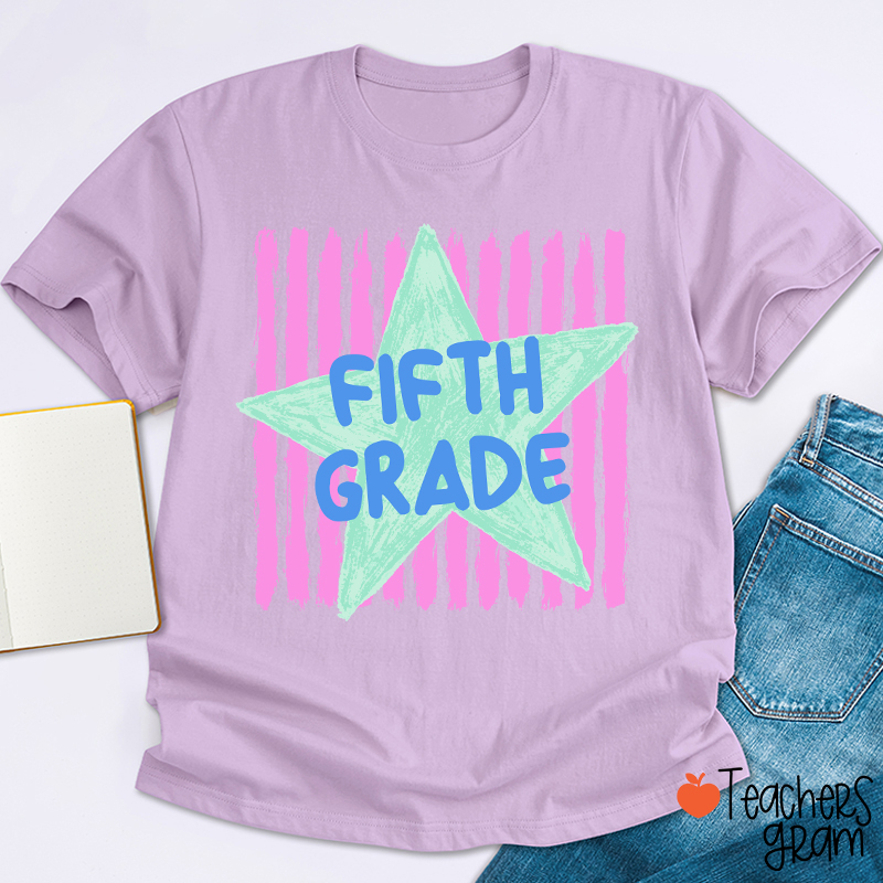 Personalized Grade Stripe Star Pattern Teacher T-Shirt