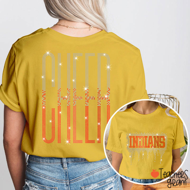 Personalized Mascot Cheer Drip Faux Rhinestone Teacher  Two Sided T-Shirt