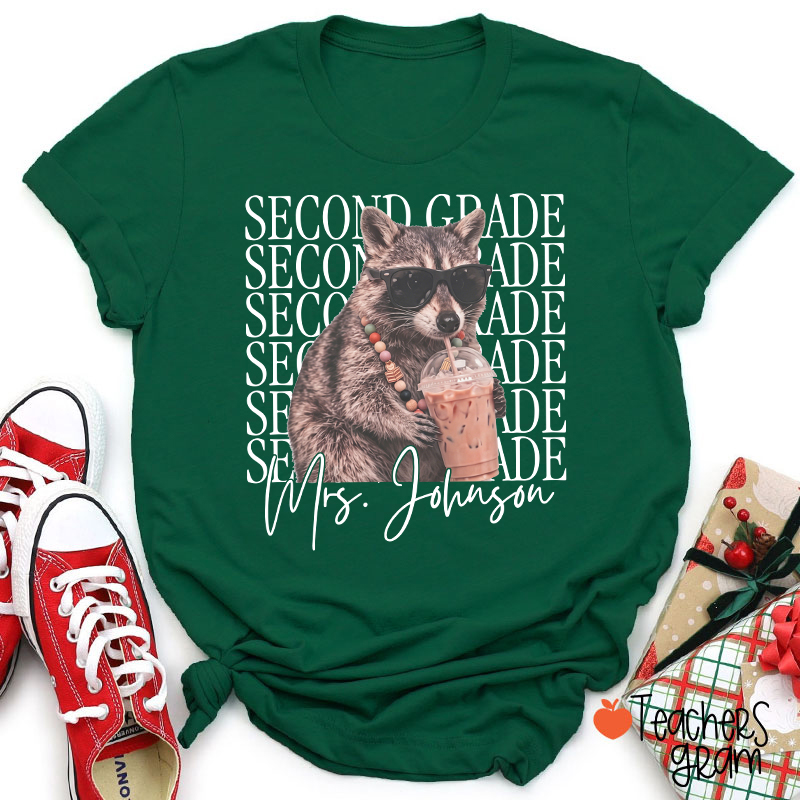 Personalized Grade And Name Raccoon Teacher T-Shirt
