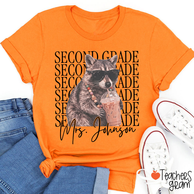Personalized Grade And Name Raccoon Teacher T-Shirt