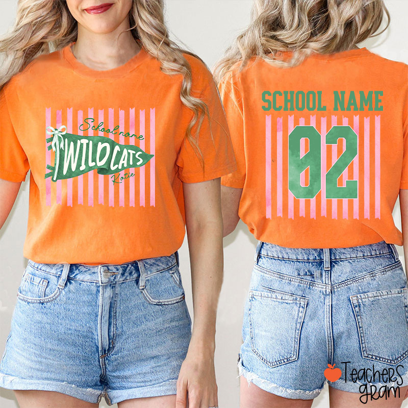 Personalized Name And Text Cartoon Supply Teacher Two Sided T-Shirt