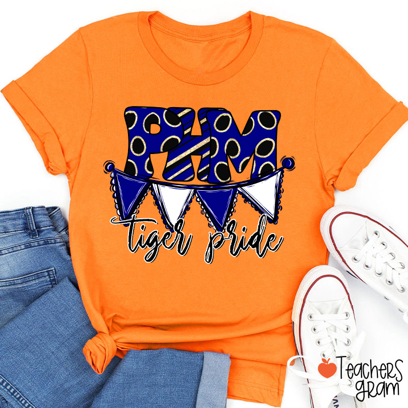 Personalized Mascot Banner Dots Teacher T-Shirt