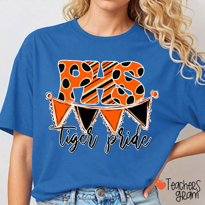 Personalized Mascot Banner Dots Teacher T-Shirt