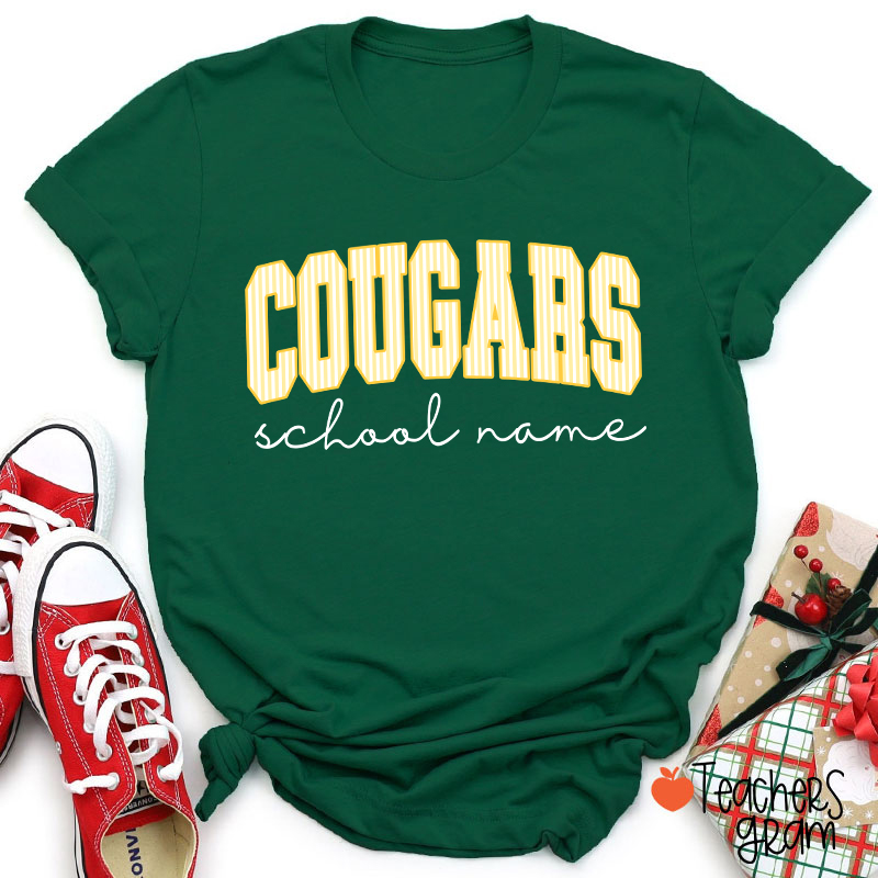 Personalized Mascot School Spirit Stripes Teacher T-Shirt