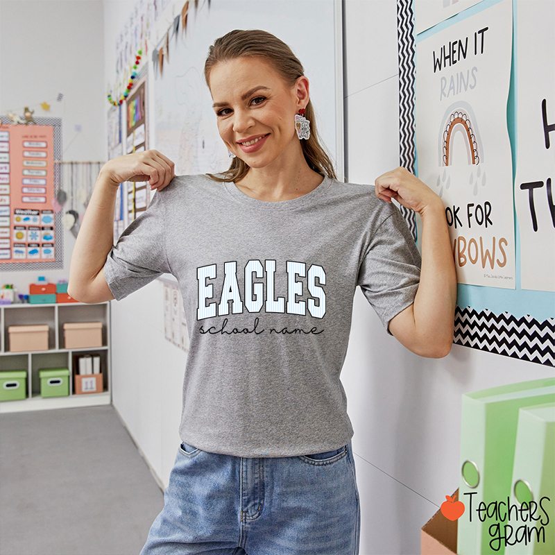 Personalized Mascot School Spirit Stripes Teacher T-Shirt