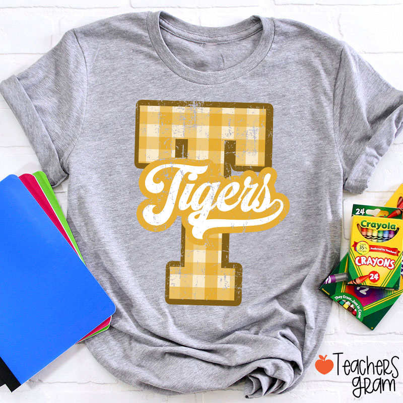 Personalized Mascot Sport Gingham Varsity Teacher T-Shirt