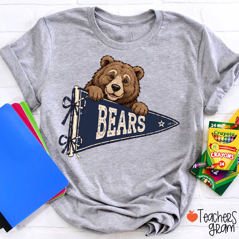Personalized Mascot Team Name Vintage Pennant Bow Star Teacher T-Shirt