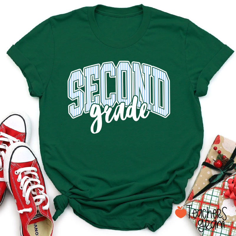 Personalized Grade Striped Varsity Teacher T-Shirt