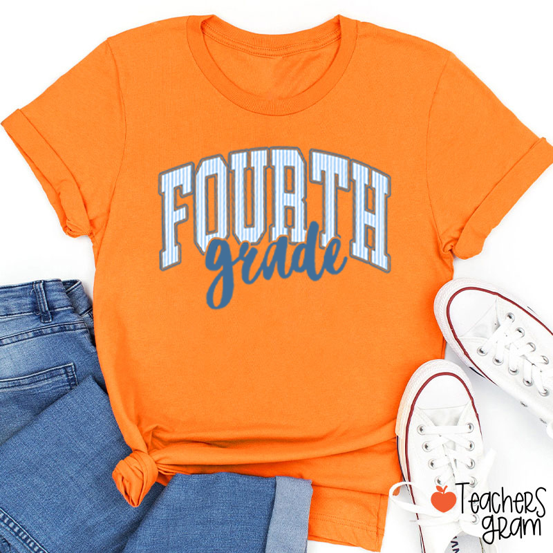 Personalized Grade Striped Varsity Teacher T-Shirt