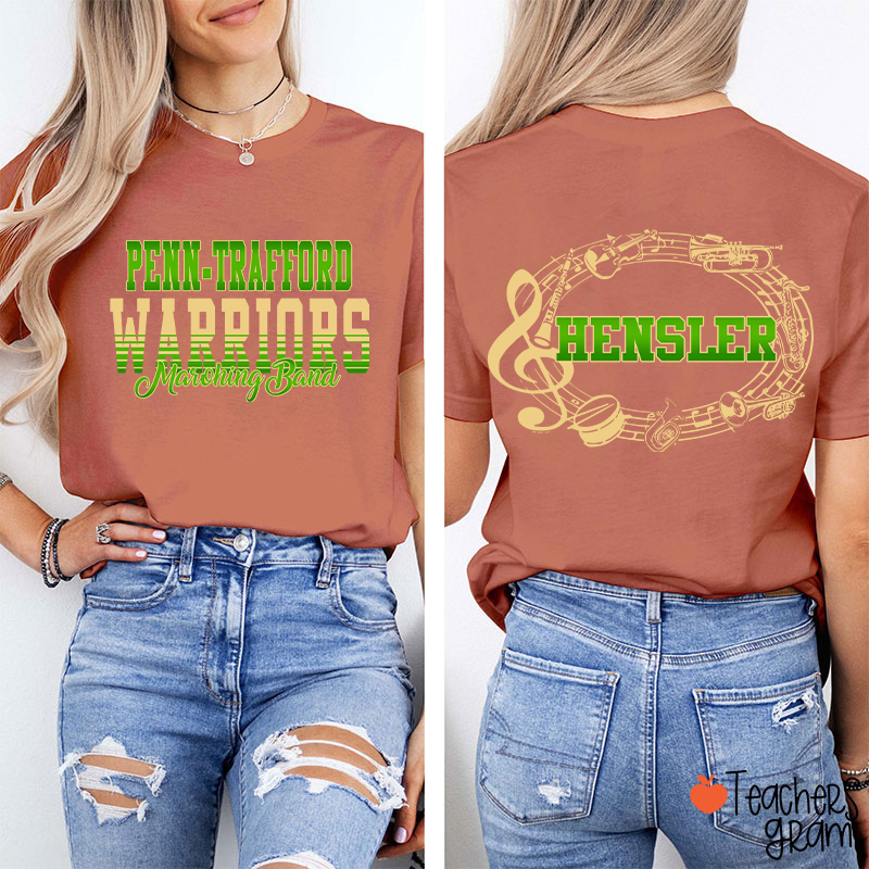 Personalized Band Music Note Mascot Two Sided Teacher T-Shirt