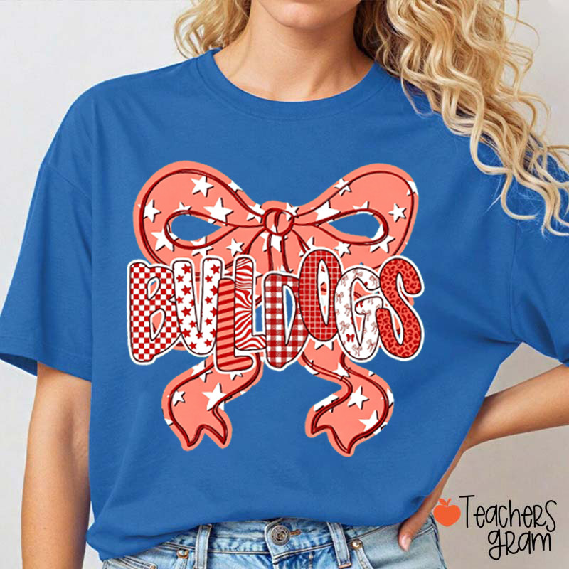 Personalized Mascot Star Bow Mixed Pattern Letter Teacher T-Shirt