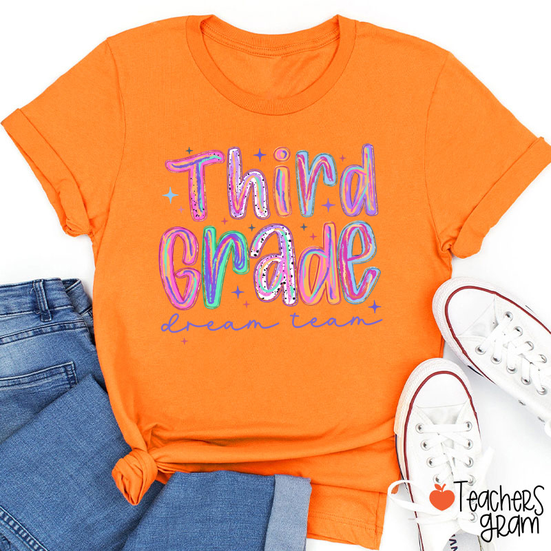 Personalized Pastel Rainbow Grade Dream Team Teacher T-Shirt