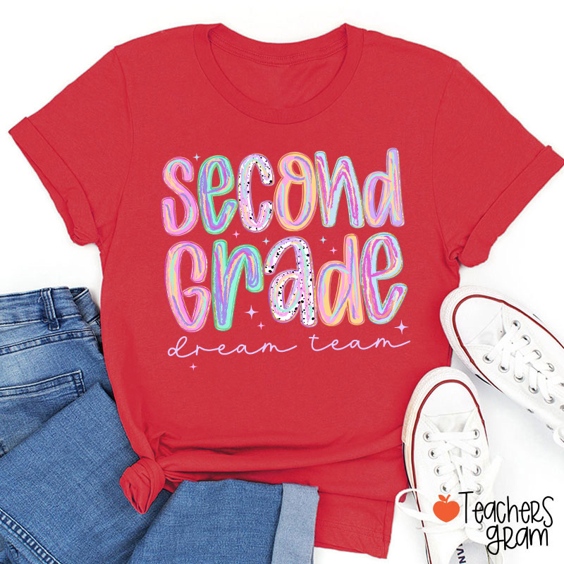 Personalized Pastel Rainbow Grade Dream Team Teacher T-Shirt