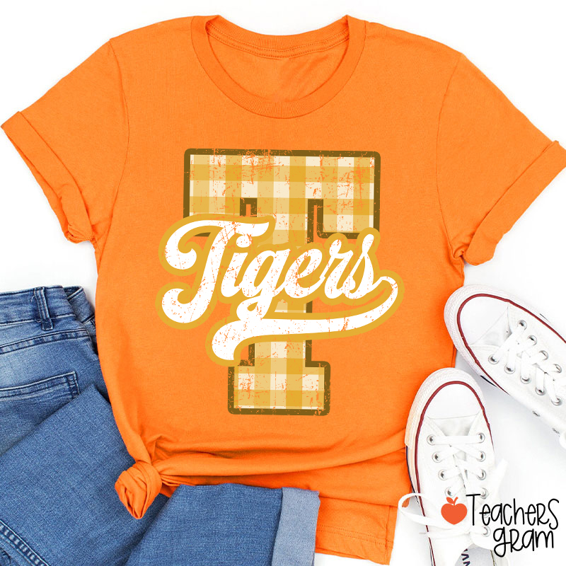 Personalized Mascot Sport Gingham Varsity Teacher T-Shirt