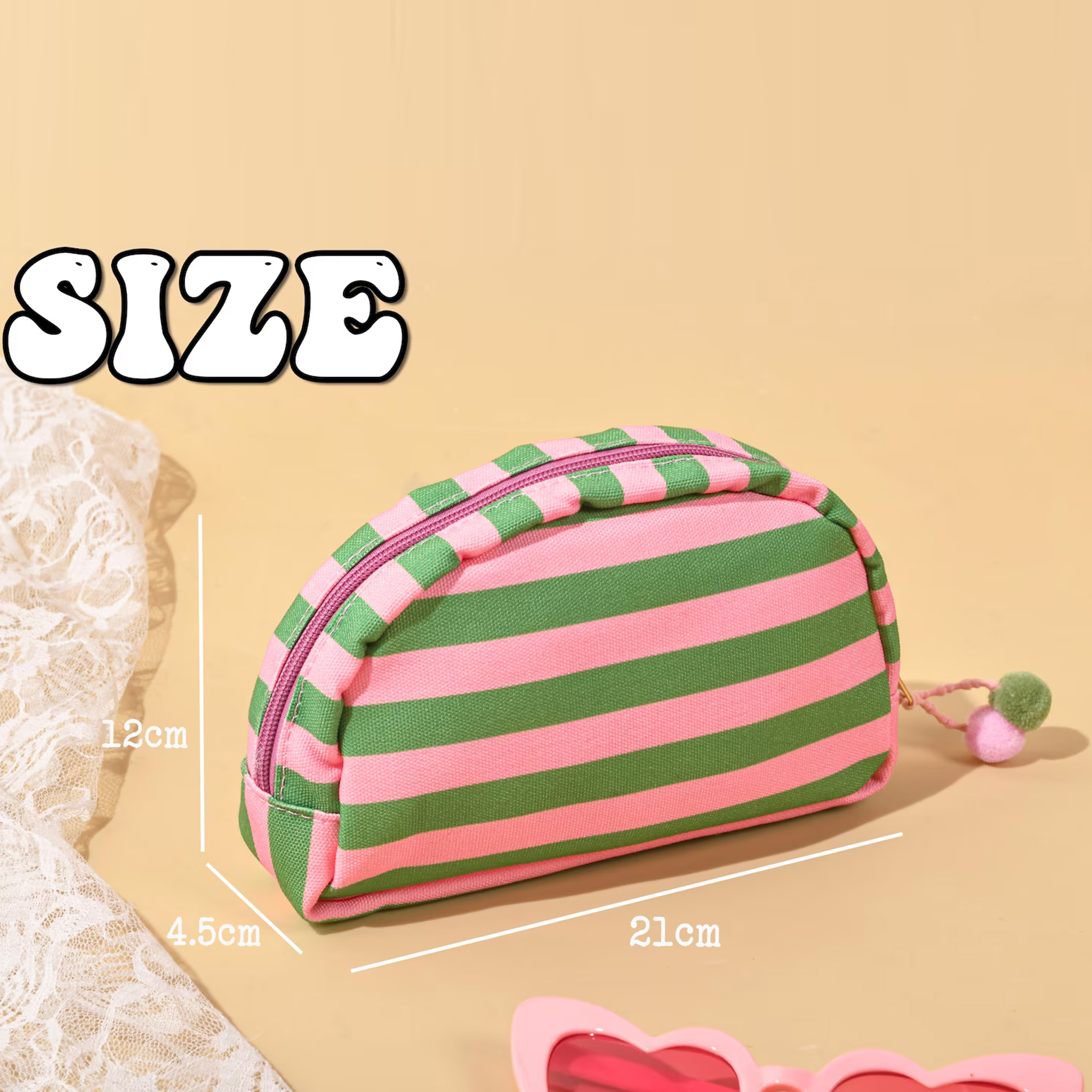 Personalized Embroidered Striped Shell Makeup Bag