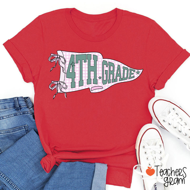 Personalized Text Gingham Pennant Teacher T-Shirt