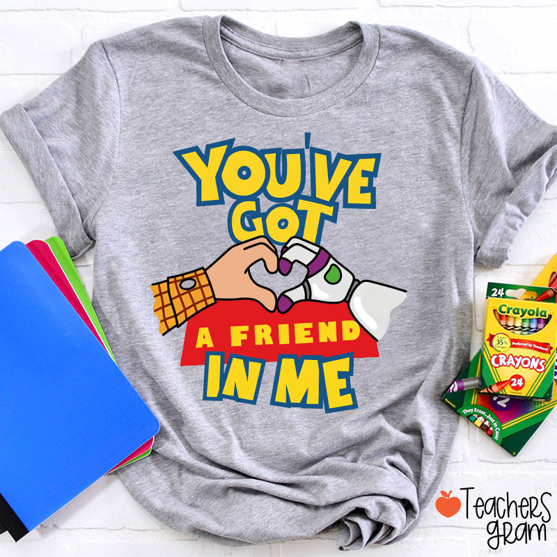 You've Got A Friend In Me Cartoon Cowboy Astronaut Hand Heart Friendship Teacher T-Shirt