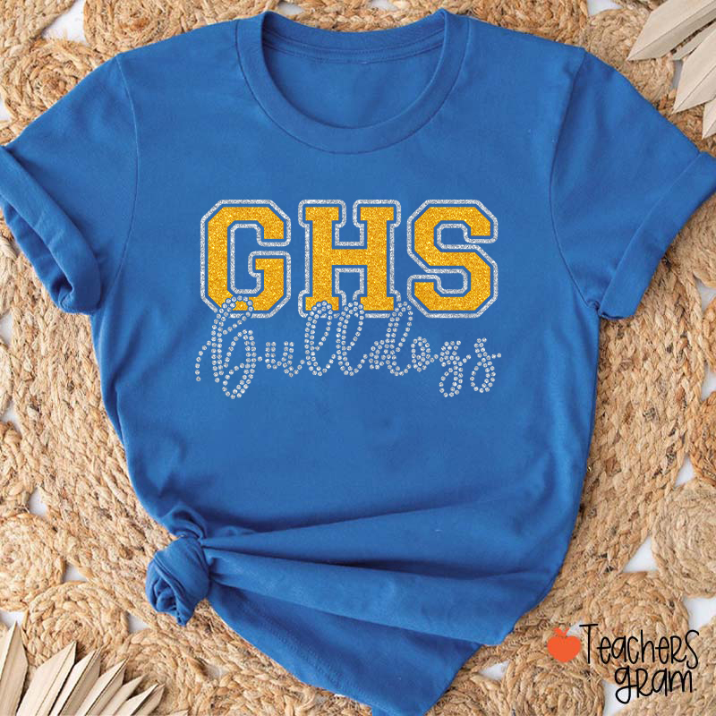 Personalized School Abbreviation And Name Faux Glitter Teacher T-Shirt