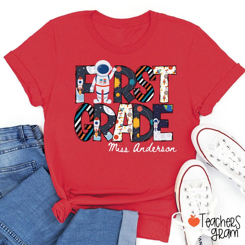 Personalized Grade Name Outer Space Astronaut Teacher T-Shirt