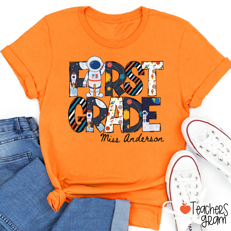 Personalized Grade Name Outer Space Astronaut Teacher T-Shirt